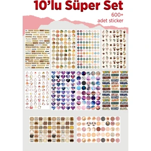 10 Sayfa Vintage Sticker Set 600 Parça Sticker Içerir -Planner Ajanda Bullet Journal Için Uygun Set