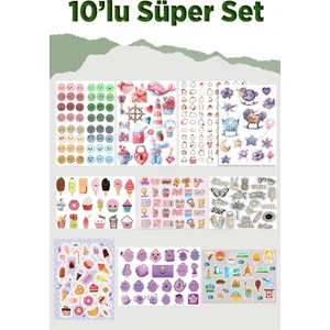 10 Sayfa Sevimli Sticker Seti -Planner Ajanda Bullet Journal Için Uygun Set