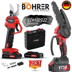 Alman 2'li Akülü Budama Seti V258 5000MAH Akülü Budama Makası ve Akülü Testere Ağaç