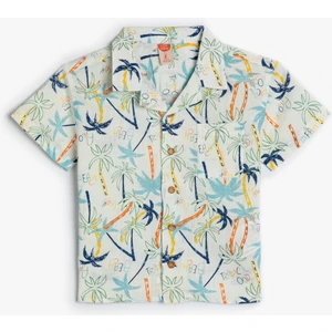 Gömlek Palmiye Baskılı Kısa Kollu Cep Detaylı