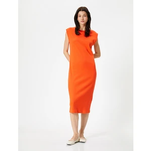 Midi Bodycon Elbise Kısa Kollu Bisiklet Yaka Fitilli