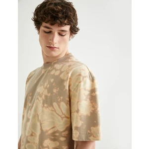 Oversize Tişört Soyut Baskılı Bisiklet Yaka Kısa Kollu