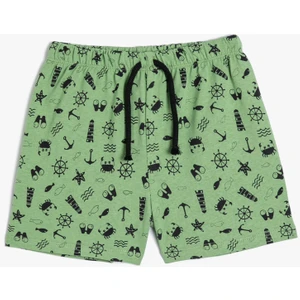 Şort Baskılı Cepli Beli Lastikli Bağlamalı Pamuklu