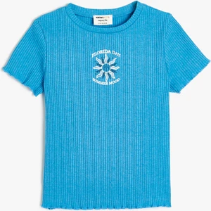 Tişört Baskı Detaylı Ribanalı Kısa Kollu Bisiklet Yaka