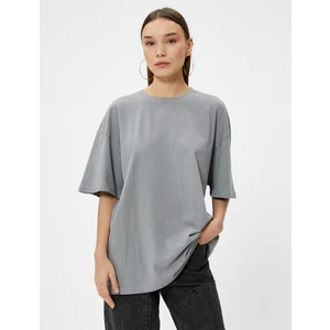 Oversize Tişört Soluk Efektli Kısa Kollu Bisiklet Yaka Pamuklu