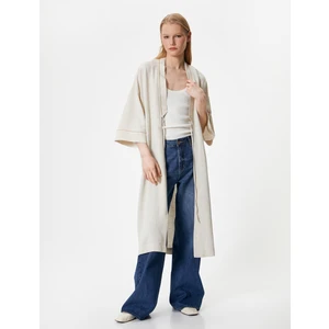 Uzun Kimono Keten ve Viskon Karışımlı Yarım Kollu