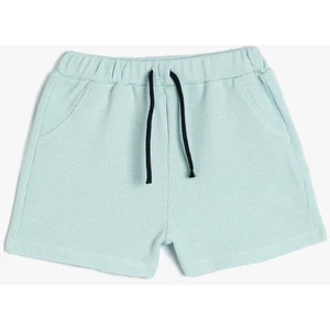 Basic Şort Beli Bağlamalı Cepli Dokulu Pamuklu