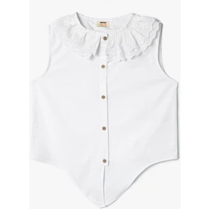 Bluz Kolsuz Dantel Yakalı Düğme Detaylı Pamuklu