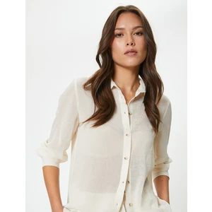 Uzun Kollu Gömlek Dokulu Düğmeli Klasik Yaka