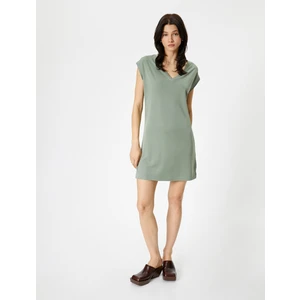 Mini Elbise Kısa Kollu V Yaka