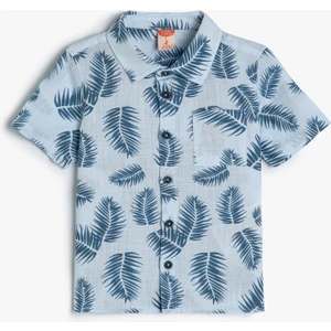 Gömlek Yaprak Baskılı Kısa Kollu Cepli Pamuklu