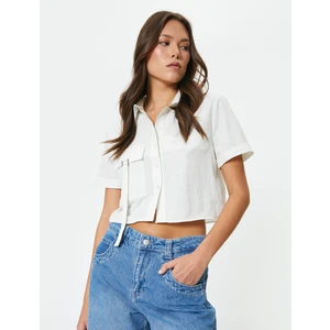 Crop Gömlek Kargo Cepli Düğmeli Kısa Kollu