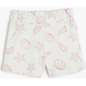 Şort Cepli Beli Lastikli Deniz Kabuğu Baskılı Pamuklu