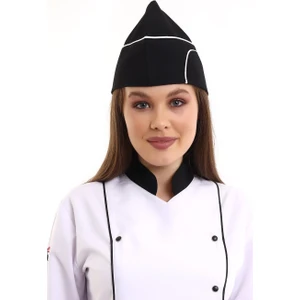 Bilenn Tekstil Aşçı Kayık Kep - Siyah Beyaz Biye