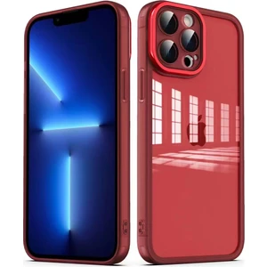 Apple iPhone 12 Pro Max - Uyumlu Kamera Korumalı Transparan Post Kapak-Kırmızı