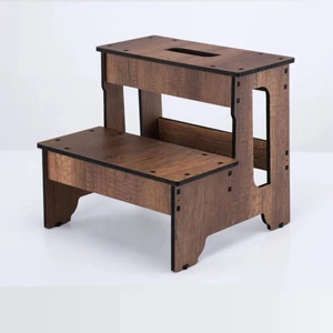 Vigo Wood Iki Basamaklı Tabure Kaymaz Alt Yüzeyli Yatak Taburesi Mutfak, Banyo Ahşap Merdiven