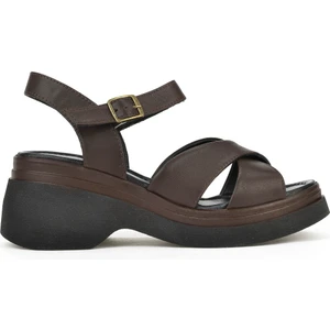 Kadın Deri Topuklu Sandalet 141992Z61001 Kahve