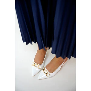 Brenda Beyaz Rugan Gold Detaylı Kadın Topuklu Ayakkabı