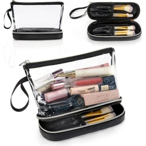 Şeffaf Iki Bölmeli Üçgen Makyaj Çantası