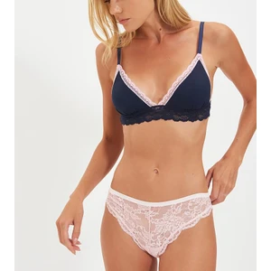 Kadın Lacivert Dekoltesi Pembe Dantel Detaylı Micro Bralet Ds200475br
