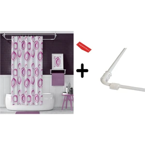 Banyo Perdesi 4954 P 2X110X200, Perde Borusu Askı Aparatı Köşe Boru Beyaz Hediyeli, Duş Perdesi Seti