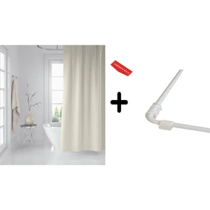 Banyo Perdesi Krem 1X180X200, Perde Borusu Askı Aparatı Köşe Boru Beyaz Hediyeli, Duş Perdesi Seti