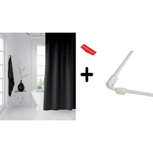 Banyo Perdesi Siyah 1X180X200, Perde Borusu Askı Aparatı Köşe Boru Beyaz Hediyeli, Duş Perdesi Seti