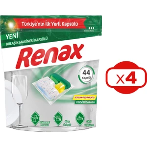 Renax Bulaşık Makinesi Kapsülü Hepsi Bir Arada 44'lü x 4 Adet (176 Kapsül)