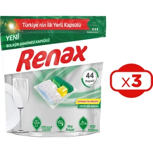 Renax Bulaşık Makinesi Kapsülü Hepsi Bir Arada 44'lü x 3 Adet (132 Kapsül)
