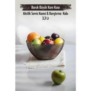 EW's Kitchenware Akrilik Barok Füme Büyük Kare Meyve & Salata Kasesi & Karıştırma Kabı / 3,3 Lt  (Cam Değildir)
