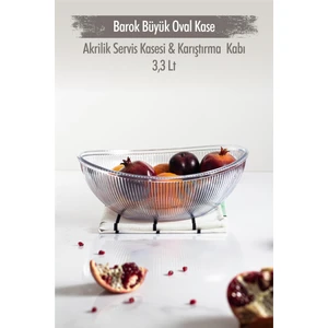 EW's Kitchenware Akrilik Barok Şeffaf Büyük Oval Meyve & Salata Kasesi & Karıştırma Kabı / 3,3 Lt  (Cam Değildir)