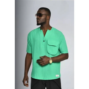 Yeşil Cepli V Yaka T-Shirt 410409