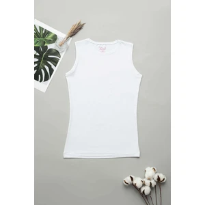 Elit Elastan Sıfır Kol Bisiklet Yaka Kadın Beyaz Body