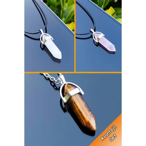 Trend Collection Aytaşı Kaplan Gözü Pembe Kuvars Orijinal Doğal Taş Kristal Kadın Kolye Seti