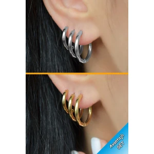 Trend Collection Klasik Gümüş-Gold Halka Model Paslanmaz Çelik Kadın Küpe Set (6 Adet)