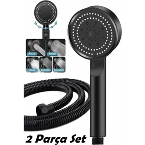 Tekno Trust Duş Seti 5 Fonksiyonlu Duş Başlığı ve Siyah Duş Hortumu 150 cm Set Siyah Plastik