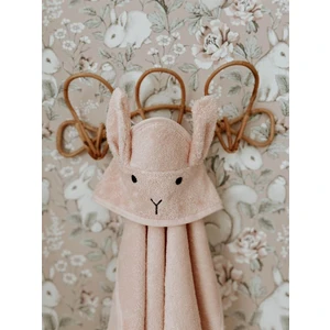 Kulaklı Tavşan Nakışlı Bebek Banyo Havlusu 75X75 cm Pudra Pembe