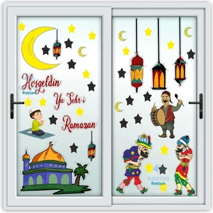 Tekno Trust Renkli Ramazan Ayı Temalı Cam Duvar Süsleri Hoşgeldin Ramazan Sticker Seti 1 Bebek / Çocuk Odası Ço