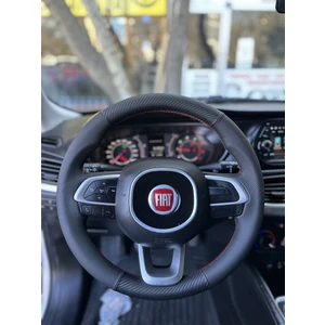 Fiat Egea Araca Özel Direksiyon Kılıfı (Nokta Karbon Kırmızı Dikiş)