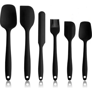 Ahlat Store Isıya Dayanıklı Yanmaz Yapışmaz Silikon Spatula Seti 6 Parça Siyah