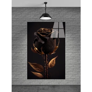 Meta Cam Altın Rengi Sevilen Çiçek Cam Tablo