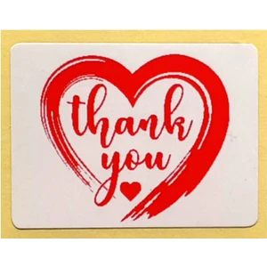 Dijital Barkod Kalp Desenli Teşekkür Etiketi - Thank You Sticker Yapışkanlı Kırmızı 30X40MM 100 Adet