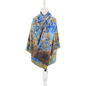 Mavi Şeftali Ağacı Desen Kışlık Şal