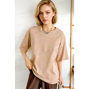 Teenage Millionaire Kadın Camel Basic Düz Baskısız Oversize Salas Boyfriend T-Shirt