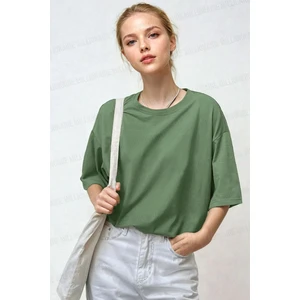 Teenage Millionaire Kadın Açık Yeşil Basic Düz Baskısız Oversize Salas Boyfriend T-Shirt