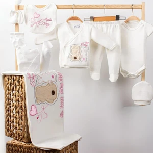 Yenidoğan Erkek Kız Bebek Zıbını, Little Baby Desenli, 10'lu Hastane Çıkış Zıbın Seti, %100 Pamuk Penye  (0-3 Ay) (1133)