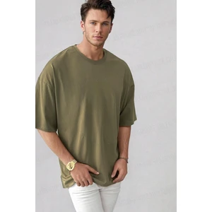 Teenage Millionaire Erkek Haki Yeşili Bisiklet Yaka Düz Basic Baskısız Oversize Salas T-Shirt