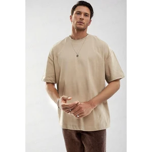 Teenage Millionaire Erkek Camel Sütlü Kahve Basic Düz Baskısız Oversize Salas Boyfriend T-Shirt