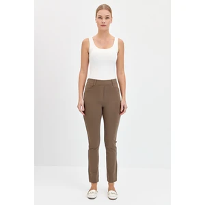 Desen Triko Kadın 5 Cepli Tayt Pantolon Camel