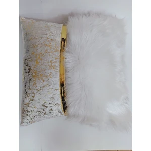 Baladi Home Yastık Kılıfı Peluş ve Kadife Kumaş Altın Deri Aksesuarlı Kadife Görünümlü Kare Kırlent Kılıfı